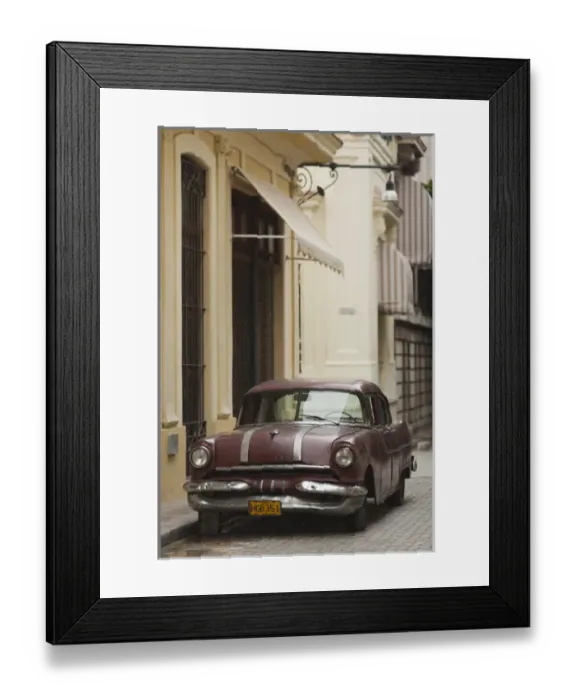 Framed Print : Cuba, Havana, Havana Vieja, morning view of Old Havana street with 1950s-era US car