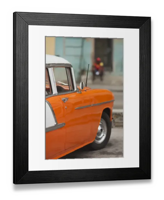 Framed Print : Cuba, Havana, Havana Vieja, morning view of Old Havana street with 1950s-era US car