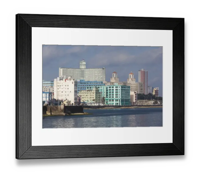 Framed Print : Cuba, Havana, Vedado, elevated view of buildings along the Malecon