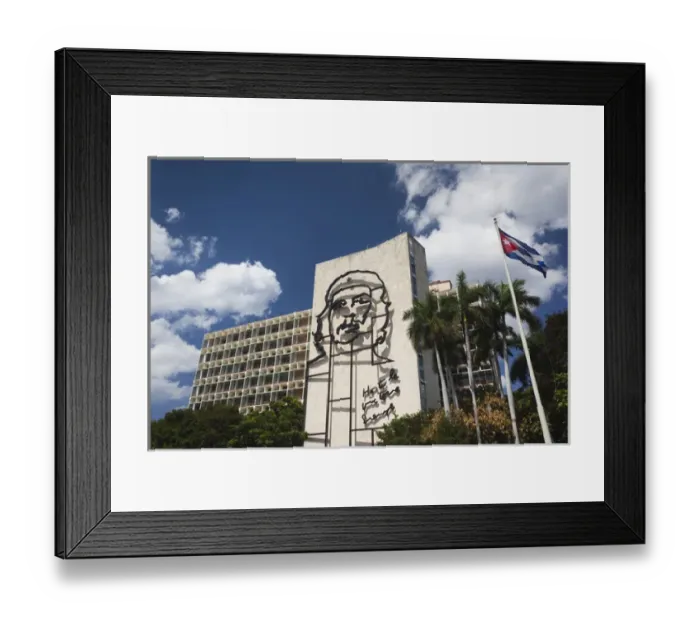 Framed Print : Cuba, Havana, Vedado, Plaza de la Revolucion, Interior Ministry with portrait of