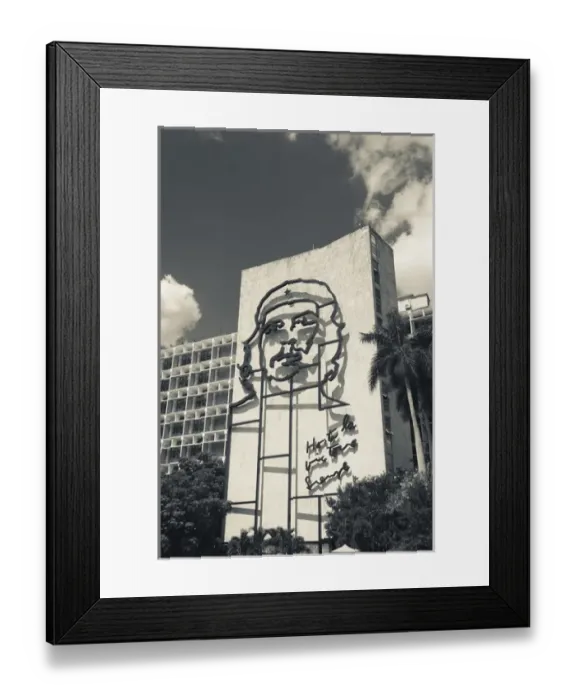 Framed Print : Cuba, Havana, Vedado, Plaza de la Revolucion, Interior Ministry with portrait of Framed Print : Cuba, Havana, Vedado, Plaza de la Revolucion, Interior Ministry with portrait of