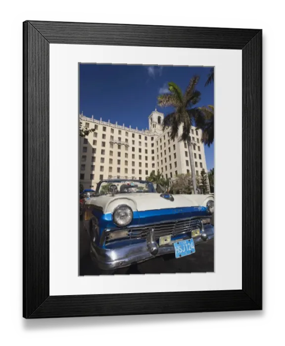 Framed Print : Cuba, Havana, Vedado, Hotel Nacional and 1950s-era US car, late afternoon