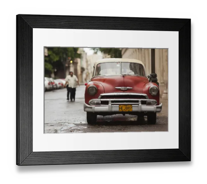 Framed Print : Cuba, Havana, Havana Vieja, morning view of Old Havana street with 1950s-era US car Framed Print : Cuba, Havana, Havana Vieja, morning view of Old Havana street with 1950s-era US car