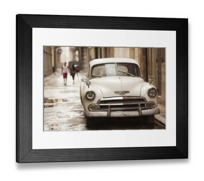 Framed Print : Cuba, Havana, Havana Vieja, morning view of Old Havana street with 1950s-era US car Framed Print : Cuba, Havana, Havana Vieja, morning view of Old Havana street with 1950s-era US car