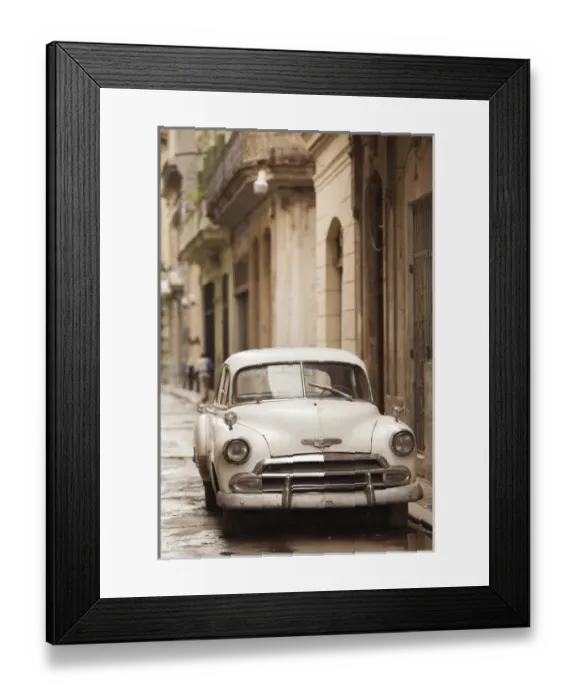 Framed Print : Cuba, Havana, Havana Vieja, morning view of Old Havana street with 1950s-era US car
