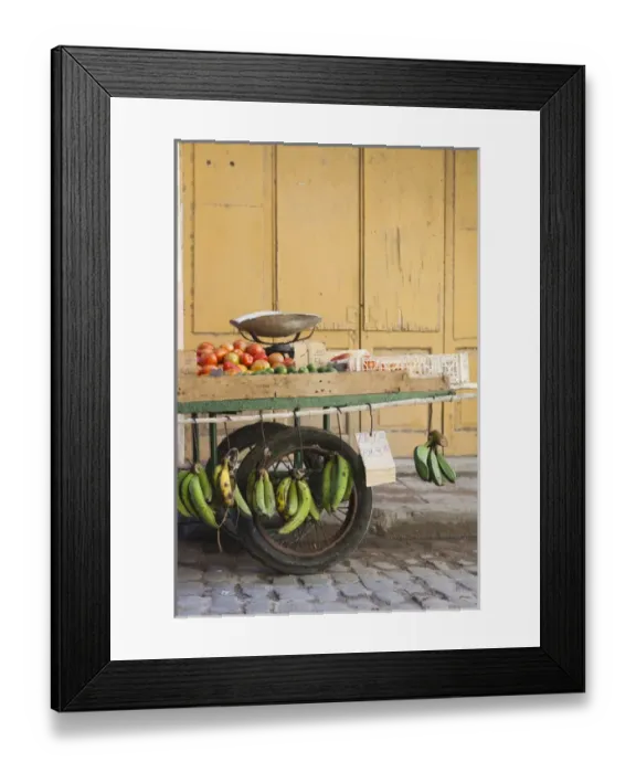 Framed Print : Cuba, Havana, Havana Vieja, fruit and vegetable sellers cart