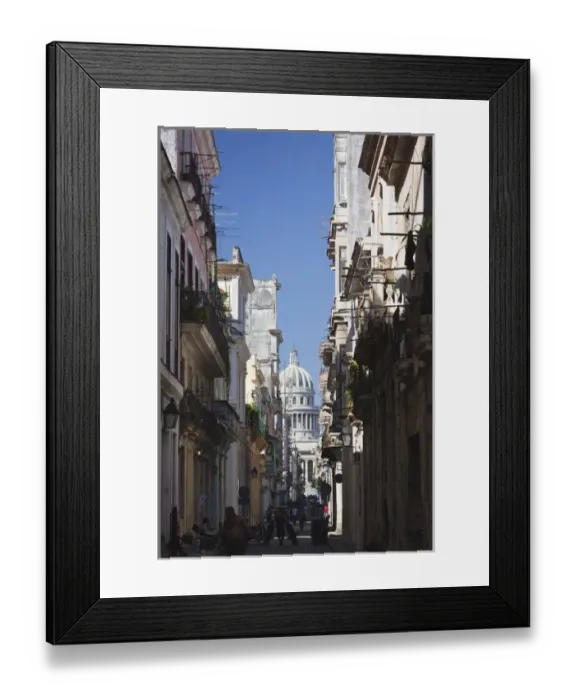 Framed Print : Cuba, Havana, Havana Vieja, Muralla street view towrds the Capitolio Nacional