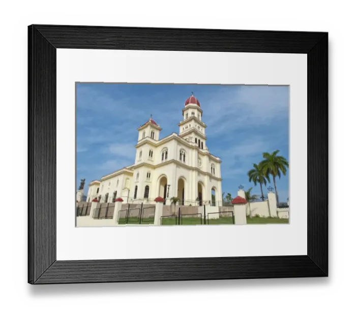 Framed Print : Santiago Cuba famous church called Basilica El Cabre with steeple and green grass