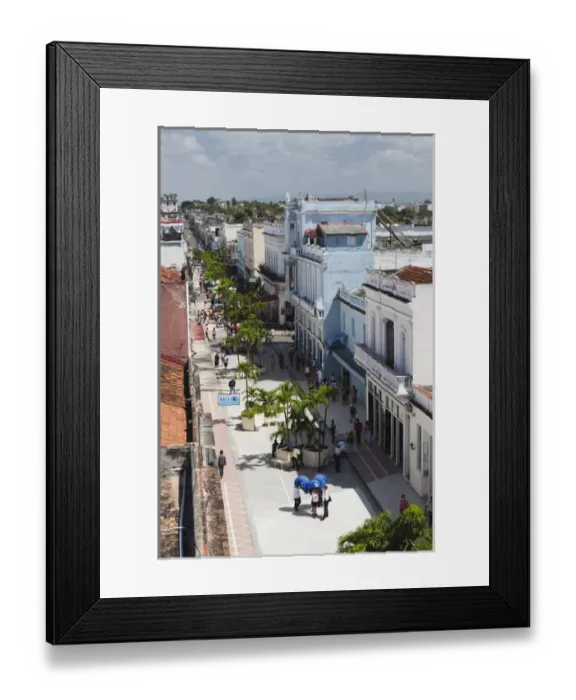 Framed Print : Cuba, Cienfuegos Province, Cienfuegos, Avenida 54, pedestrian street, elevated view