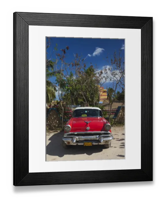 Framed Print : Cuba, Sancti Spiritus Province, Trinidad, Playa Ancon beach, 1950s-era US-made Pontiac