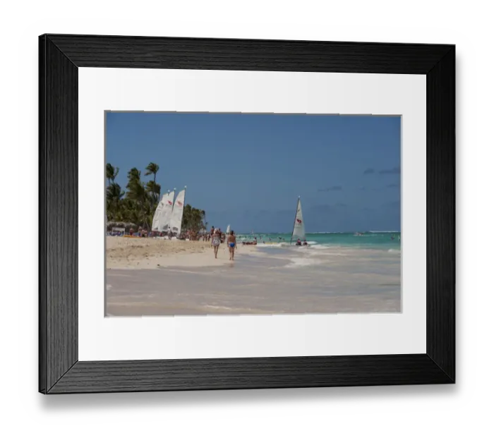 Framed Print : Dominican Republic, Punta Cana, Higuey, Bavaro, Bavaro Beach, people and sailboats