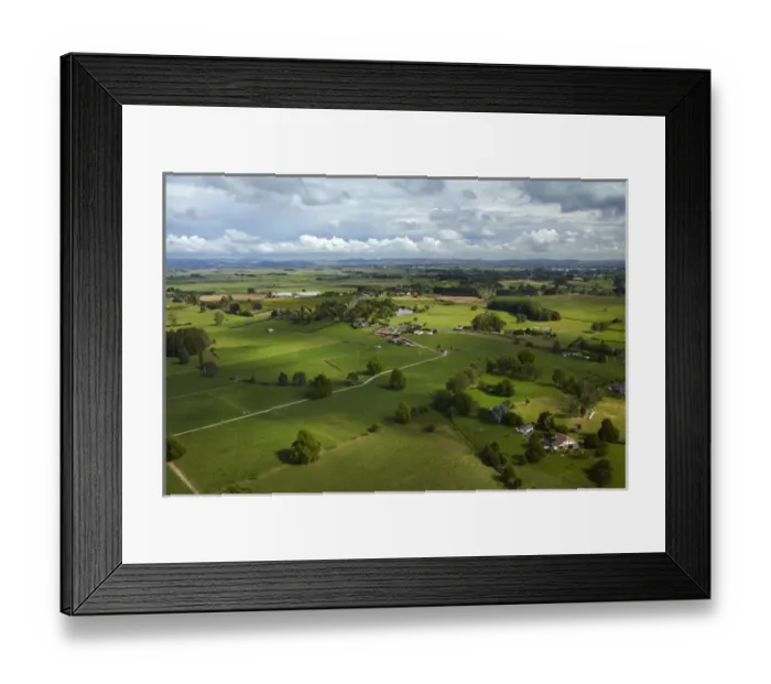 Framed Print : Farmland, Rukuhia, near Hamilton, Waikato, North Island, New Zealand - aerial Framed Print : Farmland, Rukuhia, near Hamilton, Waikato, North Island, New Zealand - aerial