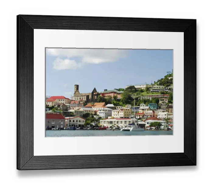 Framed Print : Grenada, St George, Carenage, view over center of St George residential area and bay Framed Print : Grenada, St George, Carenage, view over center of St George residential area and bay