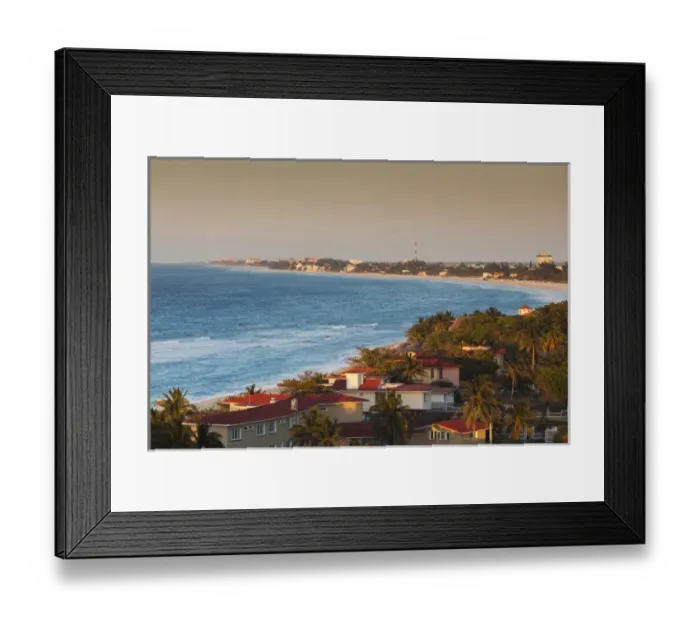 Framed Print : Cuba, Matanzas Province, Varadero, Varadero Beach, elevated view, dusk
