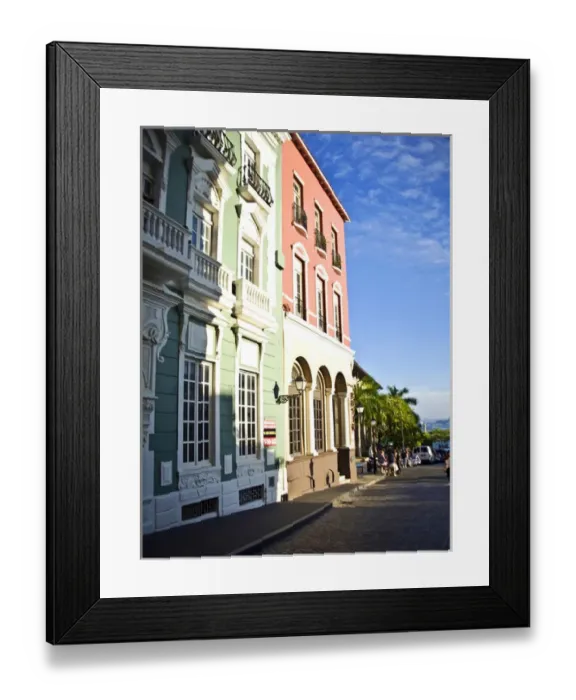 Framed Print : Puerto Rico, Old San Juan, Street with typical Colonial architecture Framed Print : Puerto Rico, Old San Juan, Street with typical Colonial architecture