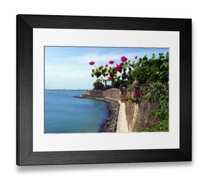 Framed Print : Puerto Rico, San Juan, Fort San Felipe del Morro, view of waterfront walkway Framed Print : Puerto Rico, San Juan, Fort San Felipe del Morro, view of waterfront walkway