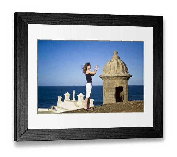 Framed Print : El Morro fortress and Church. Old San Juan. Puerto Rico. Woman taking a photo Framed Print : El Morro fortress and Church. Old San Juan. Puerto Rico. Woman taking a photo