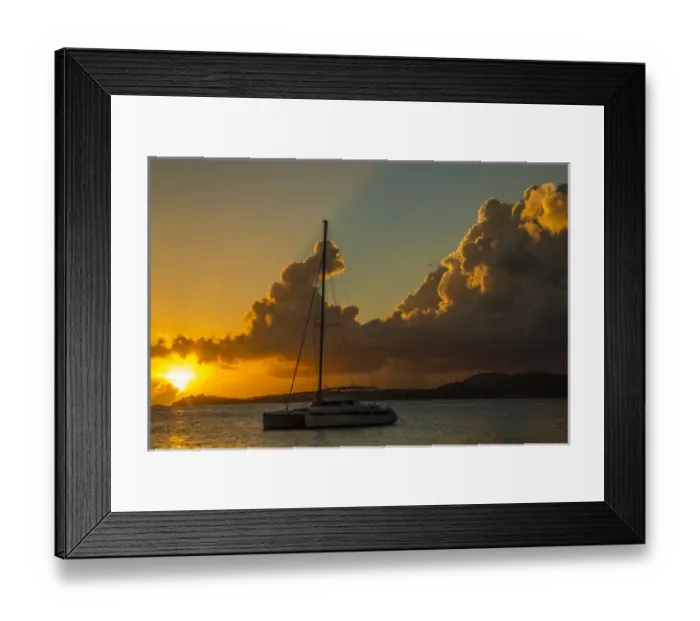 Framed Print : Caribbean, USA Virgin Islands. Sailboat moored in Frank Bay at sunset. Credit as Framed Print : Caribbean, USA Virgin Islands. Sailboat moored in Frank Bay at sunset. Credit as