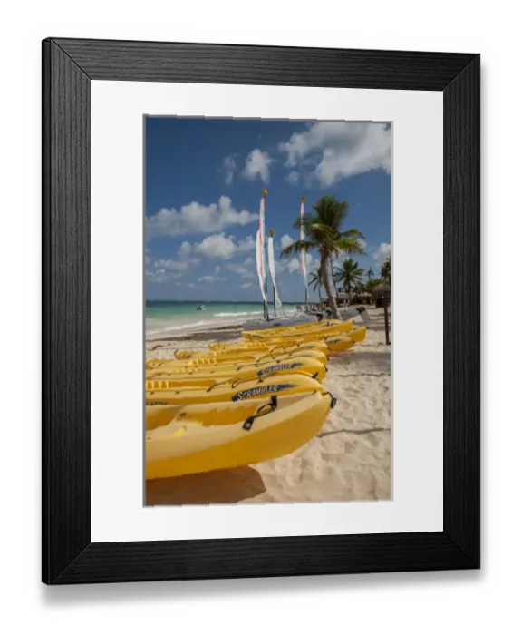 Framed Print : Dominican Republic, Punta Cana, Higuey, Bavaro, Bavaro Beach, kayaks, sailboats