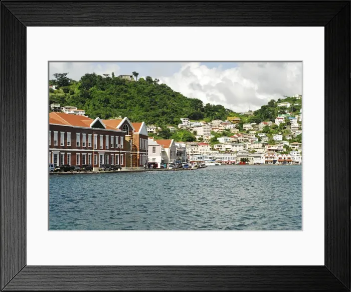 Framed Print : Grenada, St George, view over Carenage, center of St George residential area and bay Framed Print : Grenada, St George, view over Carenage, center of St George residential area and bay