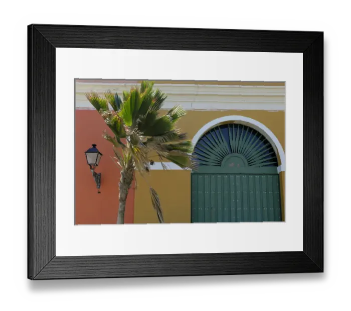 Framed Print : USA, Puerto Rico, San Juan. Palm and facade of Old San Juan, Puerto Rico Framed Print : USA, Puerto Rico, San Juan. Palm and facade of Old San Juan, Puerto Rico