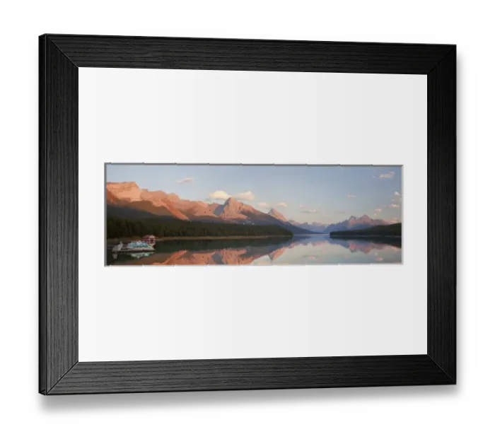 Framed Print : Canada, Alberta, Jasper National Park. High-resolution panorama of Maligne Lake at sunset