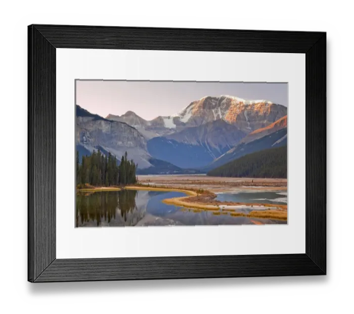 Framed Print : Canada, Alberta, Jasper National Park. Landscape of sunrise on Mount Kitchener and Sunwapta River Framed Print : Canada, Alberta, Jasper National Park. Landscape of sunrise on Mount Kitchener and Sunwapta River