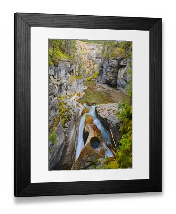 Framed Print : Canada, Alberta, Jasper National Park. Maligne River flows down Maligne Canyon. Credit as Framed Print : Canada, Alberta, Jasper National Park. Maligne River flows down Maligne Canyon. Credit as