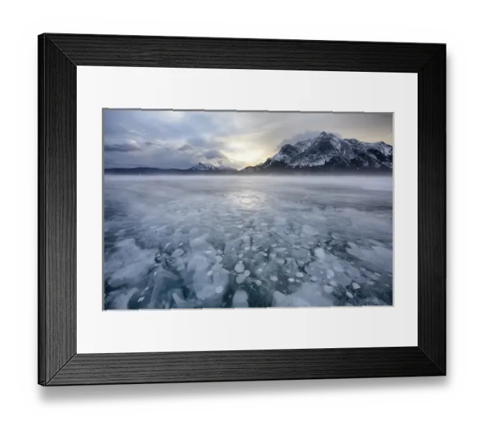 Framed Print : Canada, Alberta, Abraham Lake. Winter sunrise over lake and Mount Michener. Credit as Framed Print : Canada, Alberta, Abraham Lake. Winter sunrise over lake and Mount Michener. Credit as