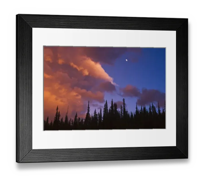 Framed Print : Canada, Alberta, Jasper National Park. Clouds over forest at sunset
