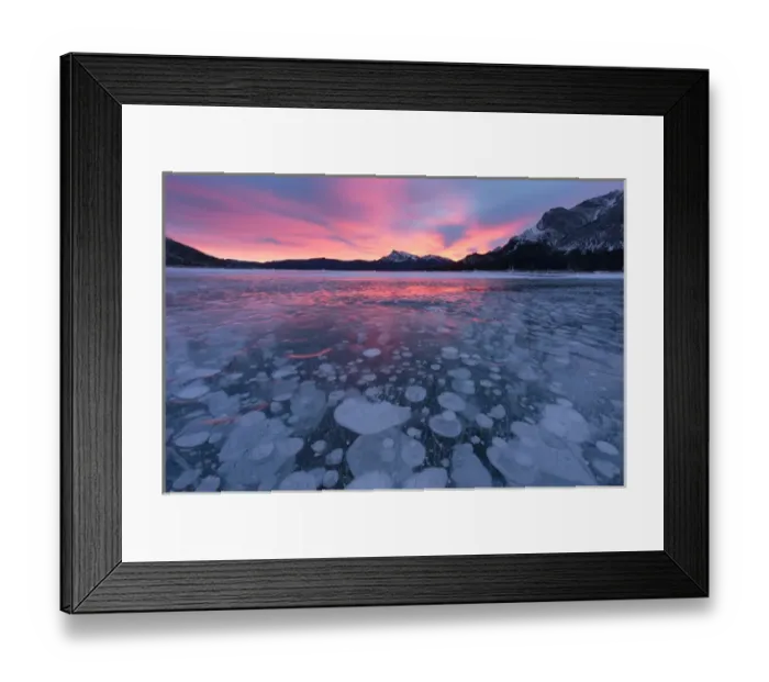 Framed Print : Canada, Alberta, Abraham Lake. Winter sunrise over lake and Mount Michener. Credit as Framed Print : Canada, Alberta, Abraham Lake. Winter sunrise over lake and Mount Michener. Credit as
