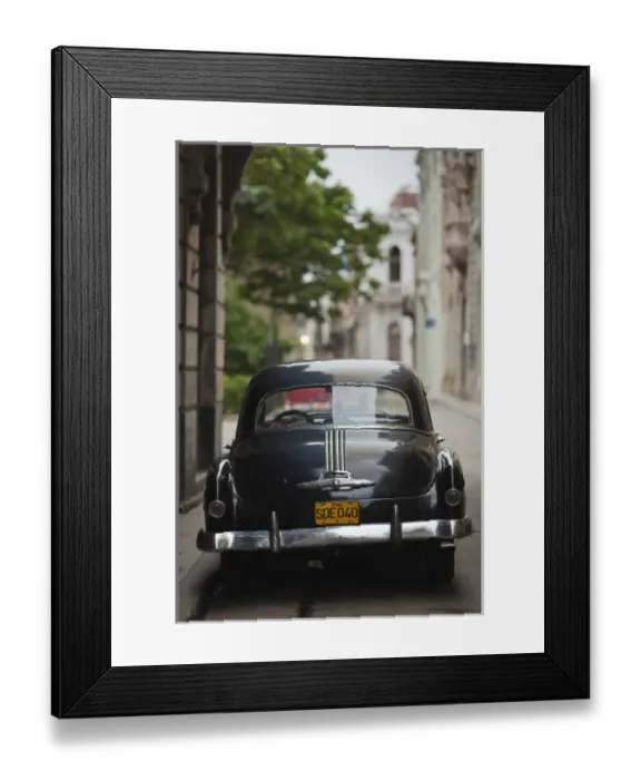 Framed Print : Cuba, Havana, Havana Vieja, morning view of Old Havana street with 1950s-era US car
