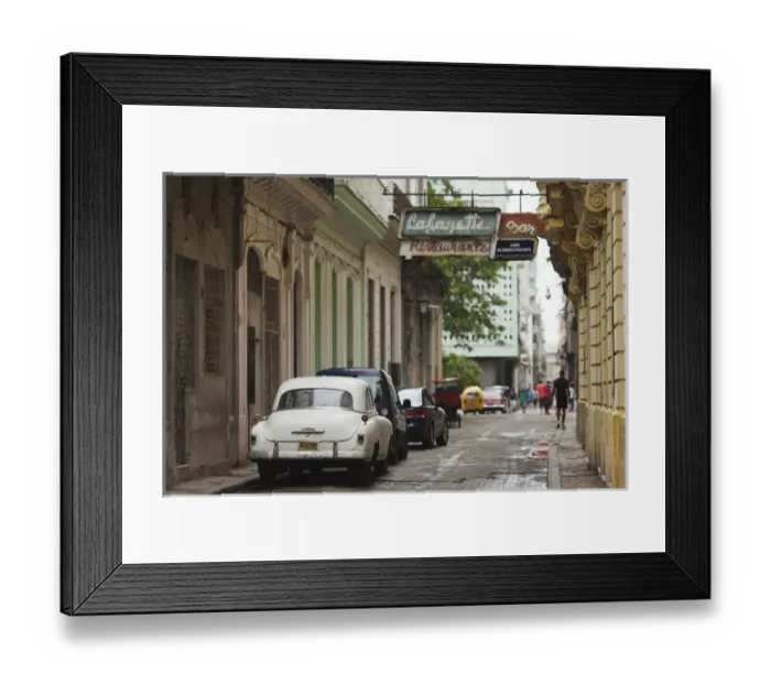 Framed Print : Cuba, Havana, Havana Vieja, morning view of Old Havana street with 1950s-era US car