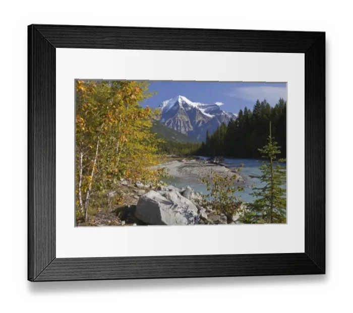 Framed Print : Canada, British Columbia, Mount Robson Provincial Park. Landscape of Mount Robson and stream Framed Print : Canada, British Columbia, Mount Robson Provincial Park. Landscape of Mount Robson and stream