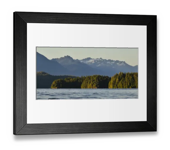 Framed Print : Vancouver Island. Waters of Clayoquot Sound, with mountains of Strathcona National Framed Print : Vancouver Island. Waters of Clayoquot Sound, with mountains of Strathcona National