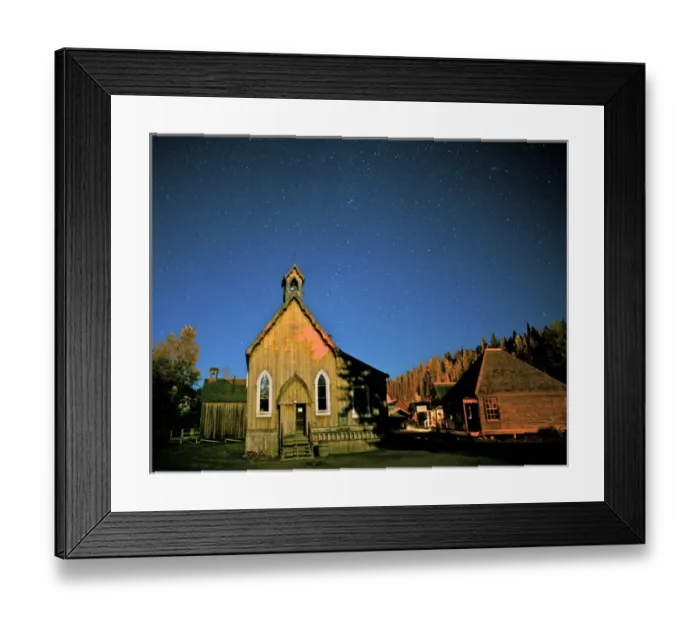 Framed Print : St. Saviors church under a summer night sky in Barkerville, B. C. Barkerville Historic Town Framed Print : St. Saviors church under a summer night sky in Barkerville, B. C. Barkerville Historic Town