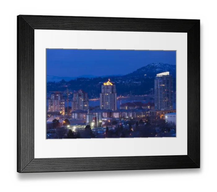 Framed Print : Canada, British Columbia, Okanagan Valley, Kelowna, elevated town view, dawn, winter Framed Print : Canada, British Columbia, Okanagan Valley, Kelowna, elevated town view, dawn, winter