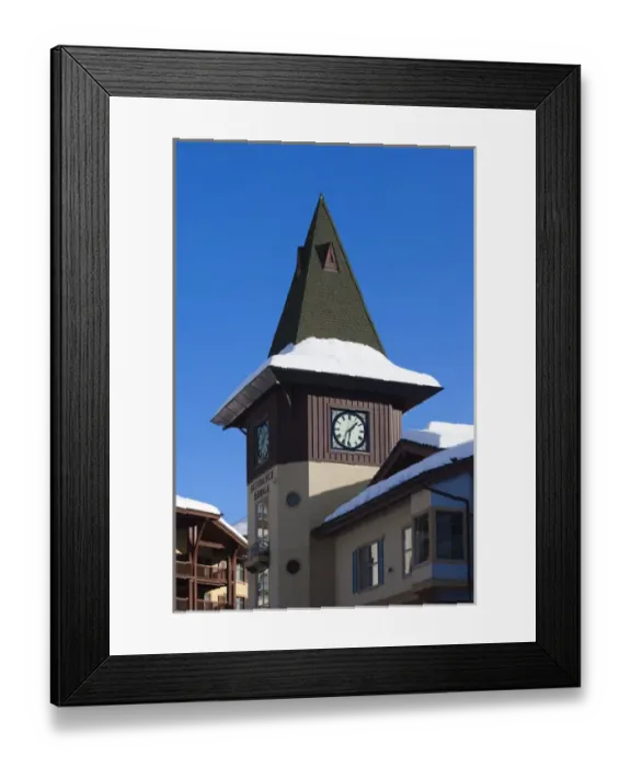 Framed Print : Canada, British Columbia, Sun Peaks, Sun Peaks Resort, village clock tower, winter Framed Print : Canada, British Columbia, Sun Peaks, Sun Peaks Resort, village clock tower, winter