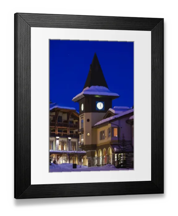 Framed Print : Canada, British Columbia, Sun Peaks, Sun Peaks Resort, village clock tower, winter, dusk Framed Print : Canada, British Columbia, Sun Peaks, Sun Peaks Resort, village clock tower, winter, dusk