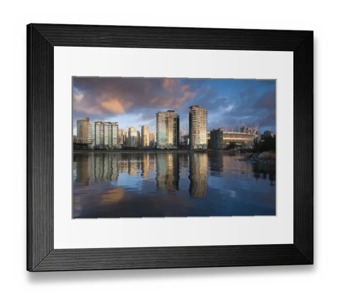 Framed Print : Canada, British Columbia, Vancouver, buildings along False Creek, dawn