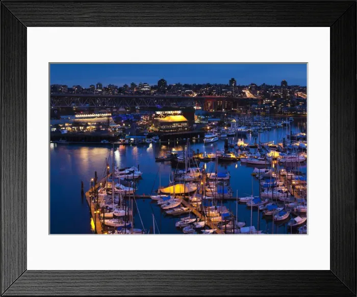 Framed Print : Canada, British Columbia, Vancouver, Granville Island, elevated view, dusk