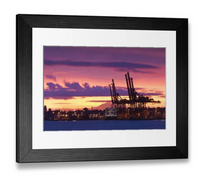 Framed Print : Canada, British Columbia, Vancouver, Port of Vancouver cargo cranes, dawn Framed Print : Canada, British Columbia, Vancouver, Port of Vancouver cargo cranes, dawn