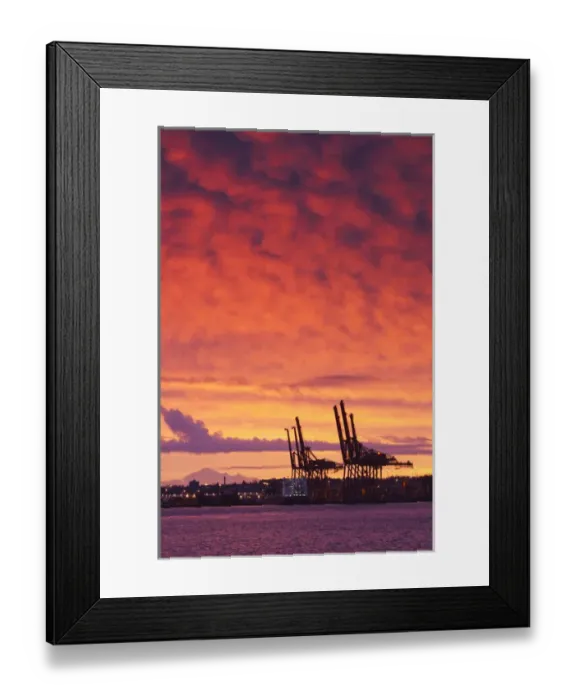 Framed Print : Canada, British Columbia, Vancouver, Port of Vancouver cargo cranes, dawn Framed Print : Canada, British Columbia, Vancouver, Port of Vancouver cargo cranes, dawn