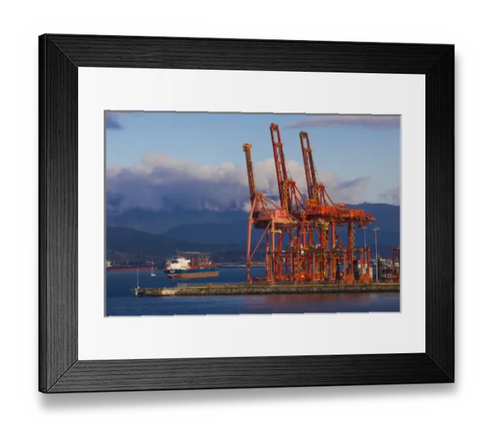 Framed Print : Canada, British Columbia, Vancouver, Port of Vancouver, cargo cranes Framed Print : Canada, British Columbia, Vancouver, Port of Vancouver, cargo cranes