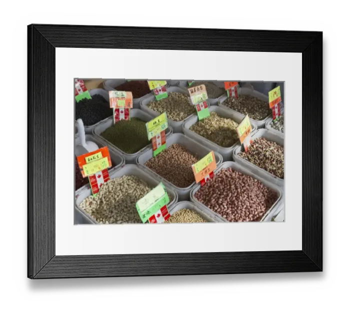 Framed Print : Dried legumes for sale at a market in Chinatown, Vancouver, British Columbia, Canada Framed Print : Dried legumes for sale at a market in Chinatown, Vancouver, British Columbia, Canada