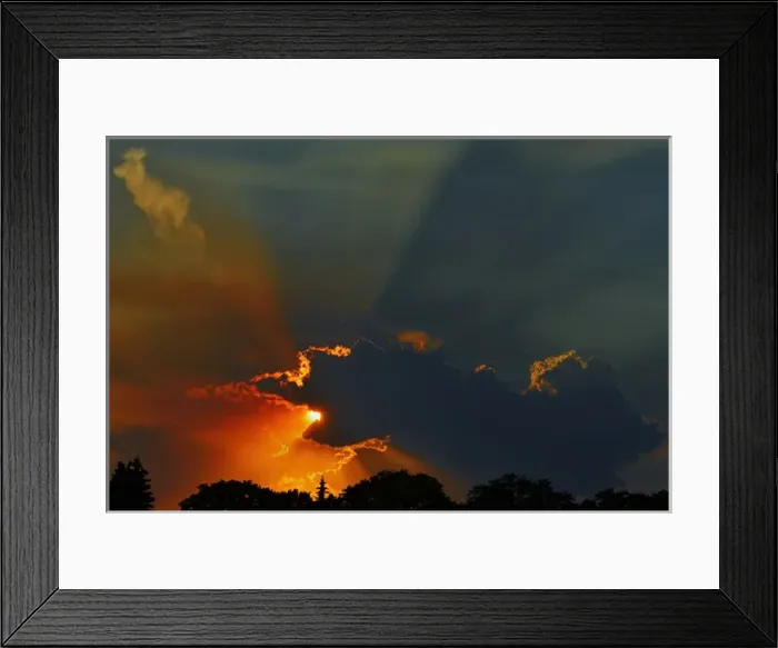 Framed Print : Canada, Manitoba, Winnipeg. Crepuscular rays or God rays at sunset