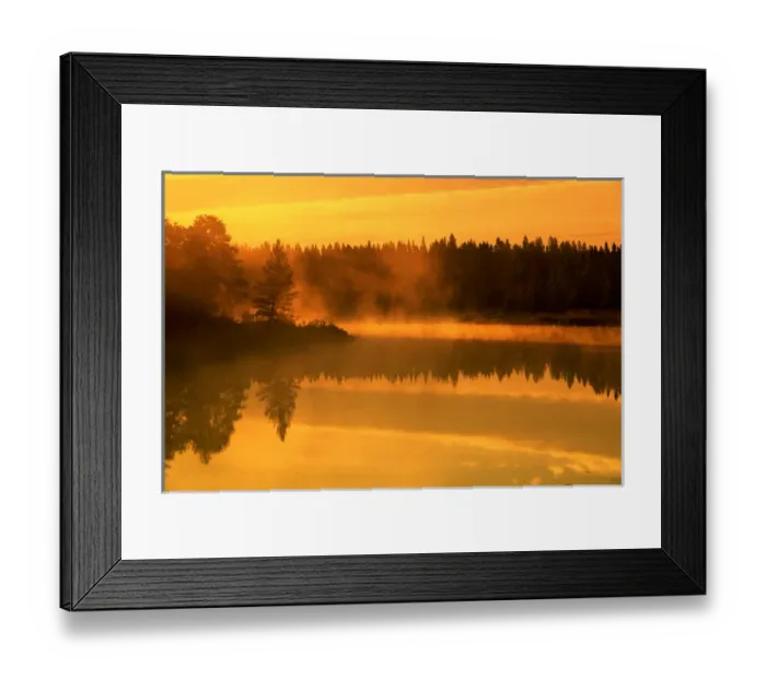Framed Print : Canada, Manitoba. Fog at sunrise over Whiteshell River Framed Print : Canada, Manitoba. Fog at sunrise over Whiteshell River