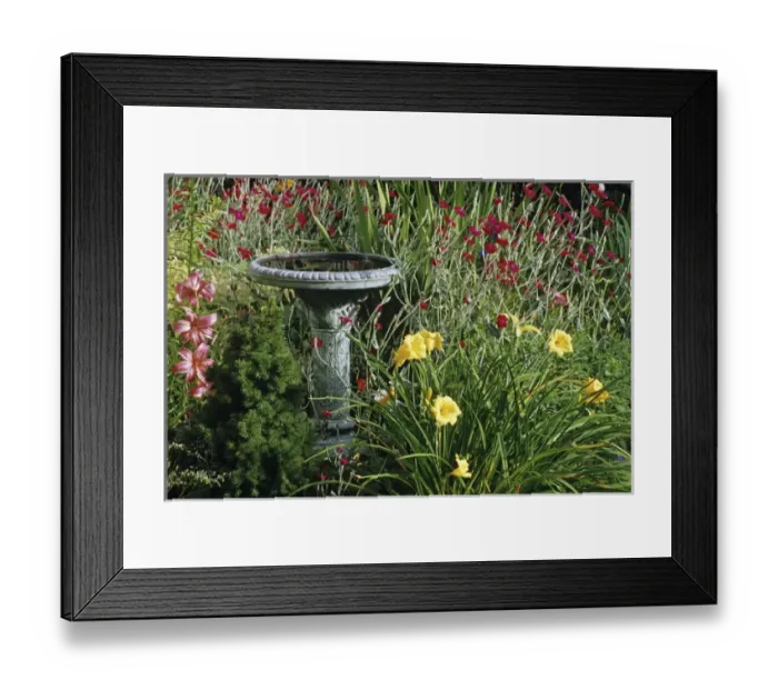 Framed Print : Canada, Manitoba, Victoria Beach. Fountain in garden Framed Print : Canada, Manitoba, Victoria Beach. Fountain in garden