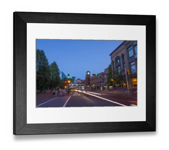 Framed Print : Canada Moncton New Brunswick night exposure of blurred traffic on Main Street Framed Print : Canada Moncton New Brunswick night exposure of blurred traffic on Main Street