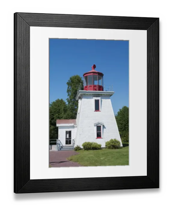 Framed Print : Canada St Martins New Brunswick white tourist lighthouse in small fishing and lobster Framed Print : Canada St Martins New Brunswick white tourist lighthouse in small fishing and lobster